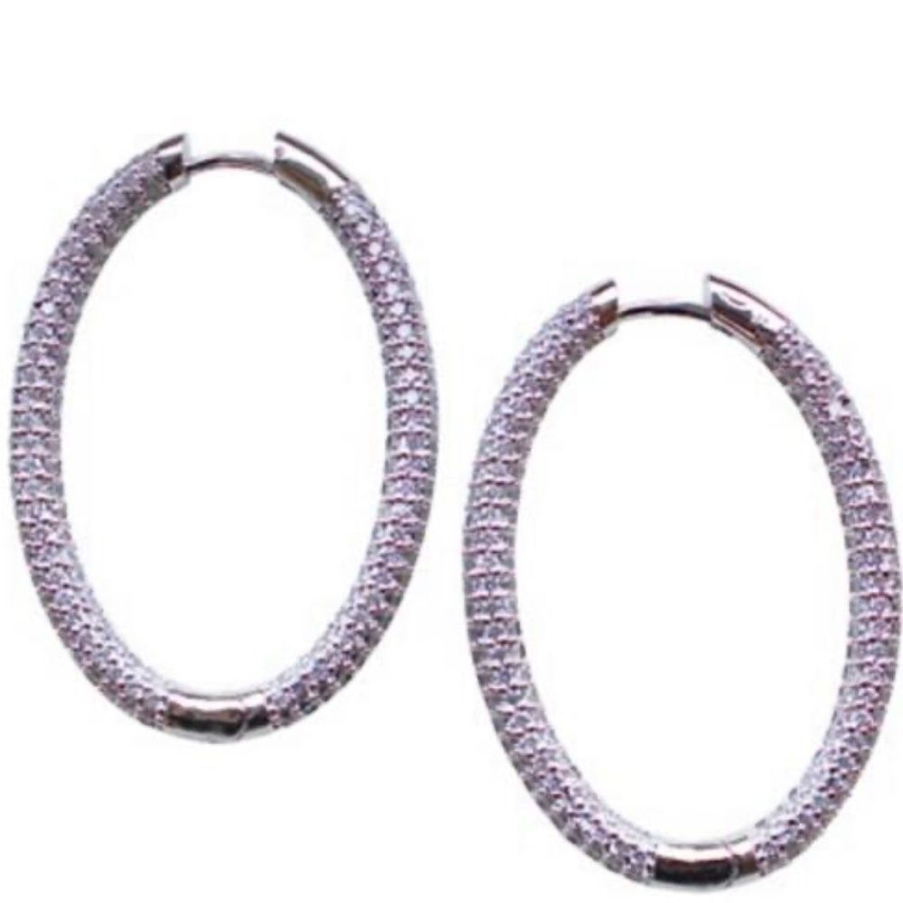 Elegant CZ Detail Large Hoop Earrings Gold Plated Purple Rhinestone NEW 1.5 Inch